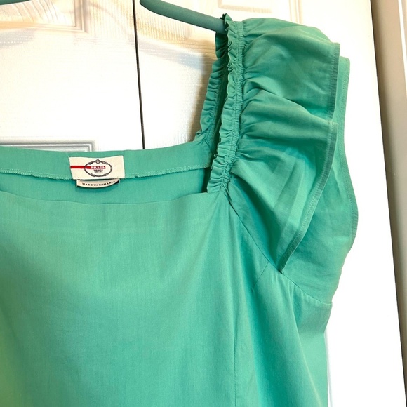 PRADA SPORT Square Neck Ruffle Short Sleeve Cotton Blend Top Green Size 44/US10 - Picture 5 of 16
